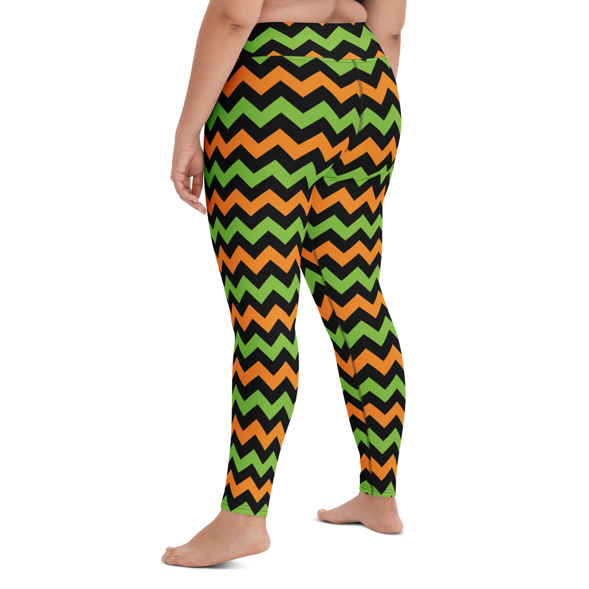 Women's Orange & Green Chevron Halloween Buttery Soft Yoga Leggings - Quick Drying, High Waisted Comfort