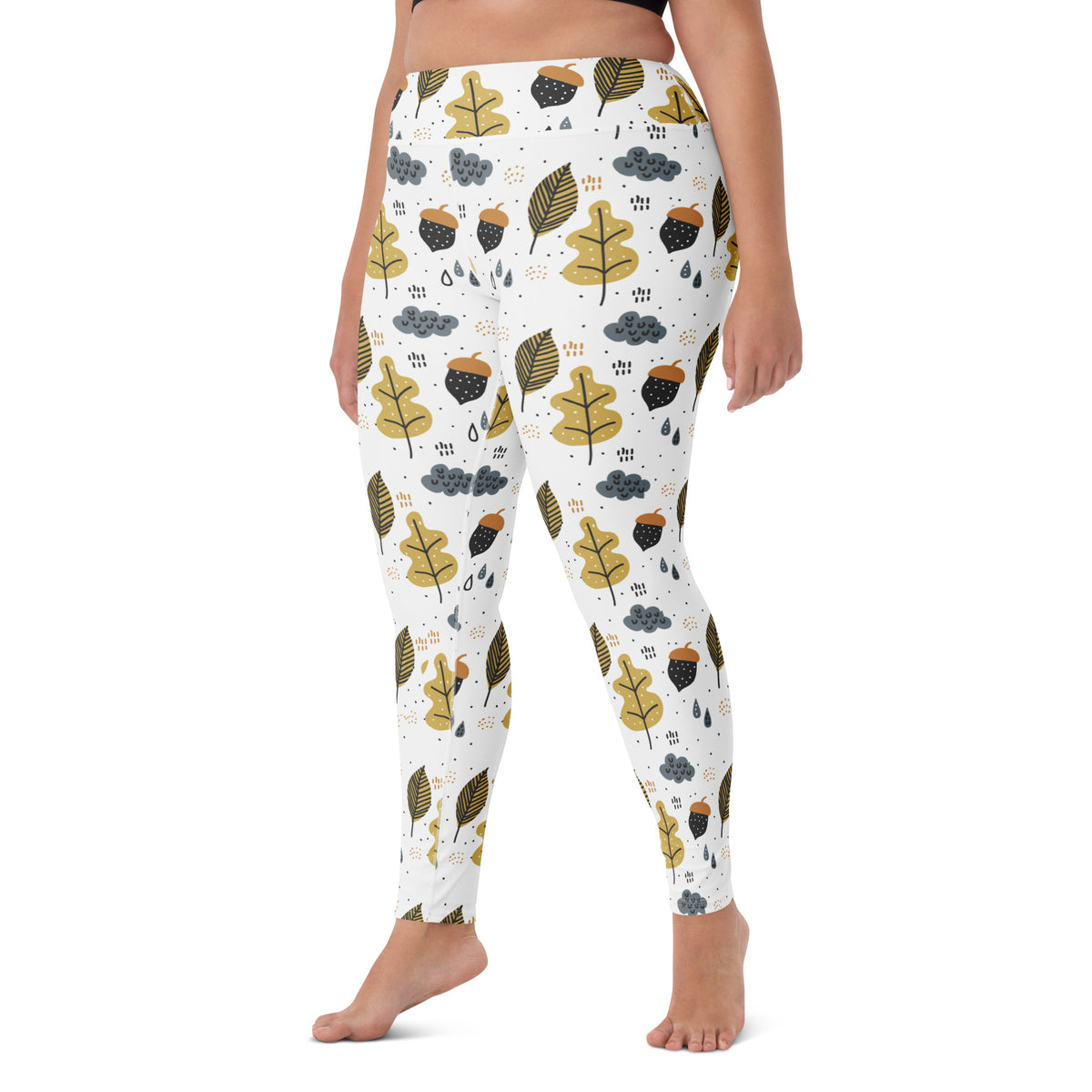Women's Fall Leaves & Acorn Buttery Soft Yoga Leggings - Quick Drying, High Waisted Comfort