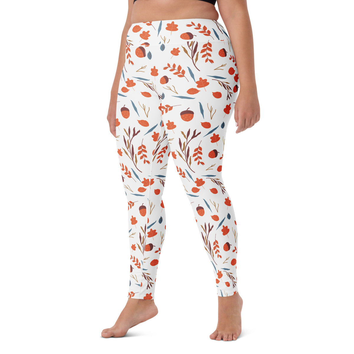 Women's Autumn Leaves & Acorn Buttery Soft Yoga Leggings - Quick Drying, High Waisted Comfort
