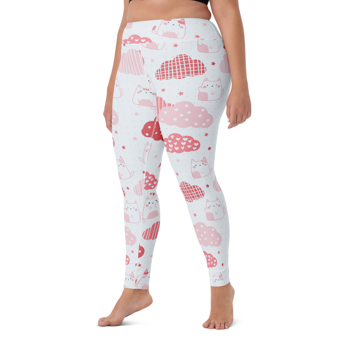 Women's Pink Cat Valentine Buttery Soft Yoga Leggings - Quick Drying, High Waisted Comfort