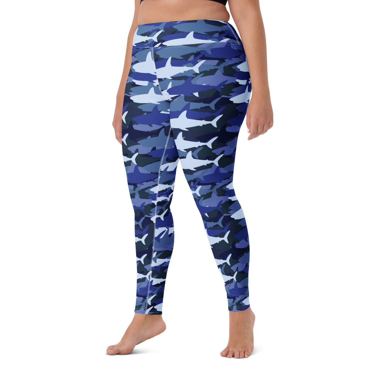 Women's Blue Shark Camouflage Buttery Soft Yoga Leggings - Quick Drying, High Waisted Comfort