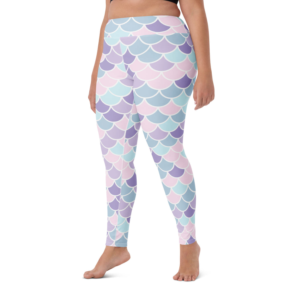 Women's Pastel Mermaid Scales Buttery Soft Yoga Leggings - Quick Drying, High Waisted Comfort