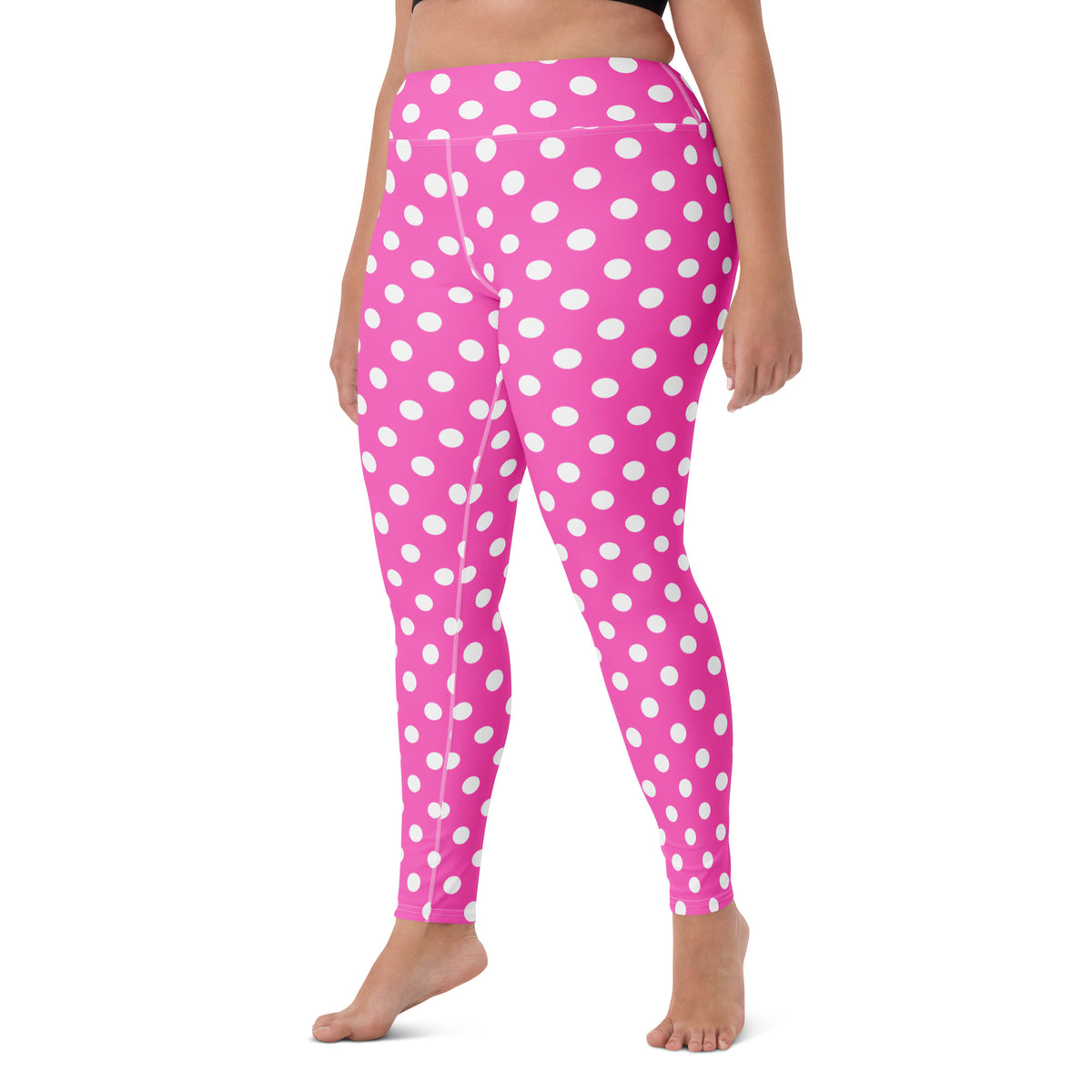 Women's Hot Pink Polka Dot Buttery Soft Yoga Leggings - Quick Drying, High Waisted Comfort
