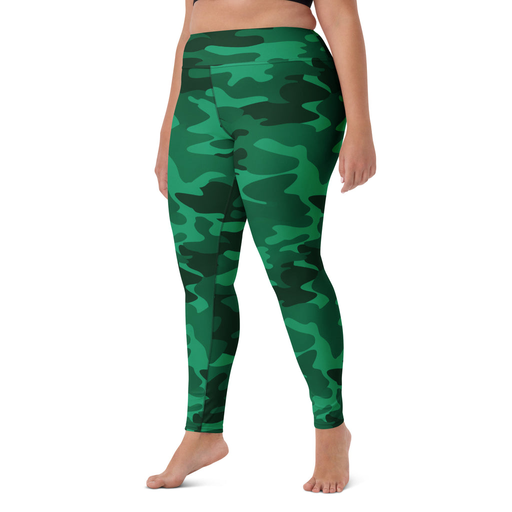 Women's Green Camouflage Buttery Soft Yoga Leggings - Quick Drying, High Waisted Comfort