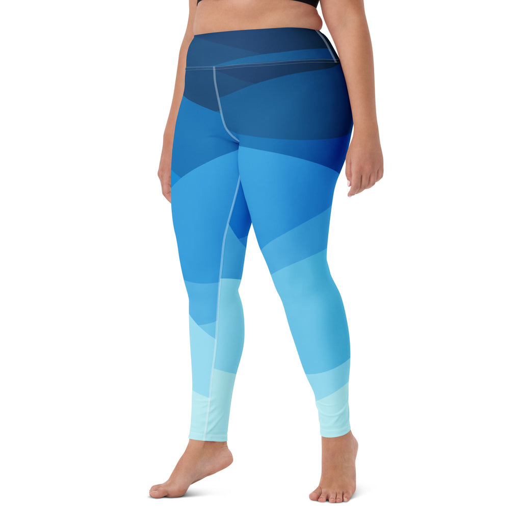Women's Blue Ombre Ocean Waves Buttery Soft Yoga Leggings - Quick Drying, High Waisted Comfort