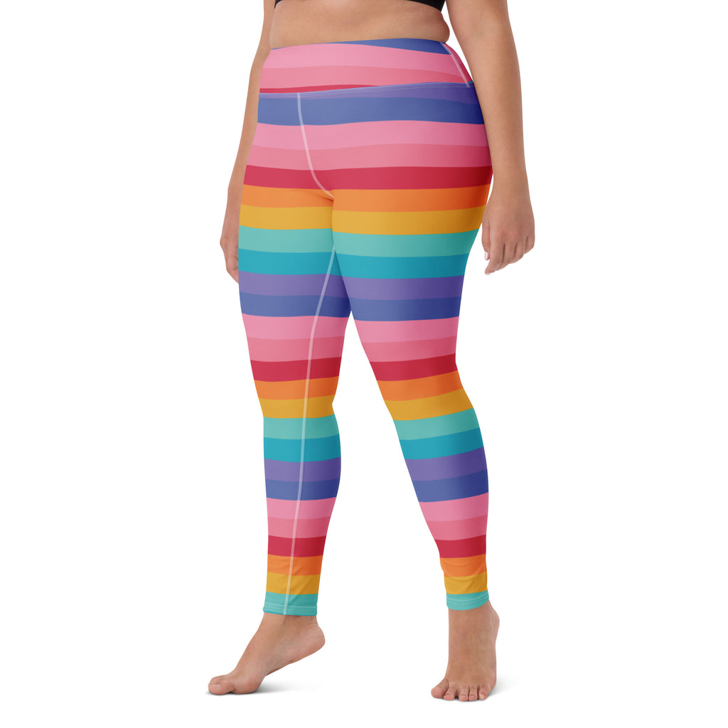 Women's Bright Striped Rainbow Buttery Soft Yoga Leggings - Quick Drying, High Waisted Comfort