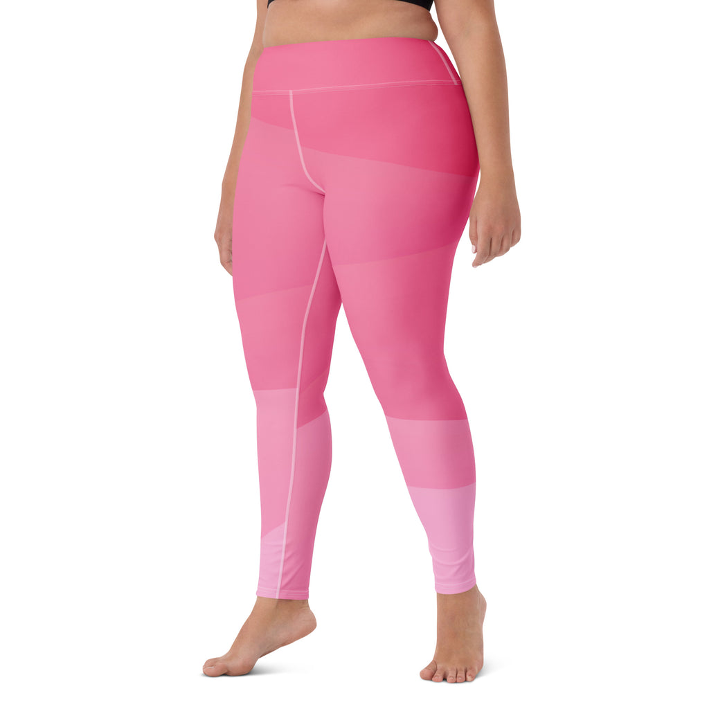 Women's Pink Ombre Waves Buttery Soft Yoga Leggings - Quick Drying, High Waisted Comfort