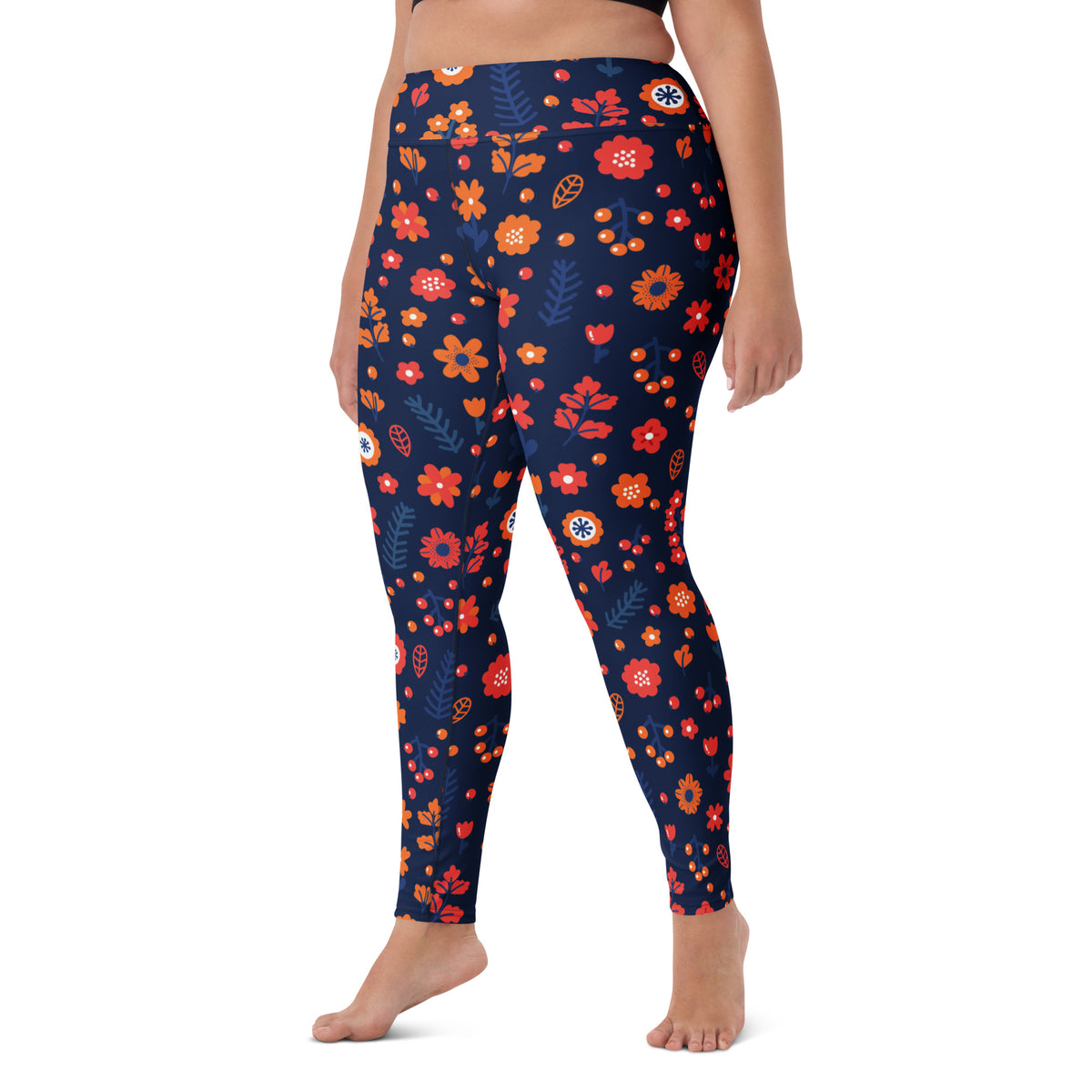 Women's Navy Floral Buttery Soft Yoga Leggings - Quick Drying, High Waisted Comfort