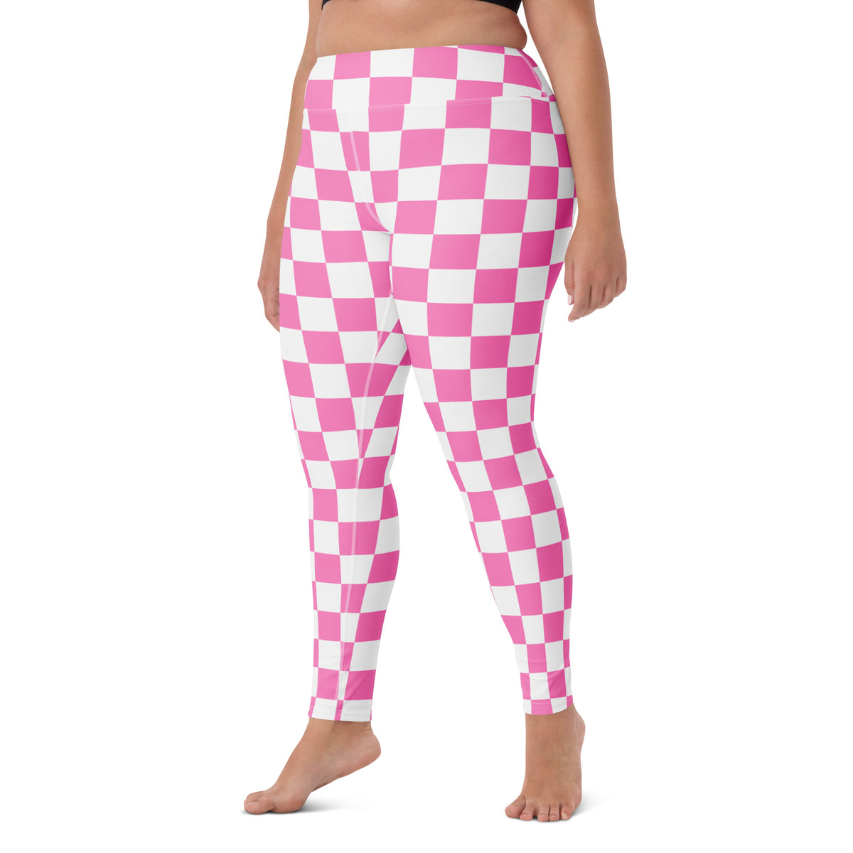 Women's Pink Checkered Buttery Soft Yoga Leggings - Quick Drying, High Waisted Comfort
