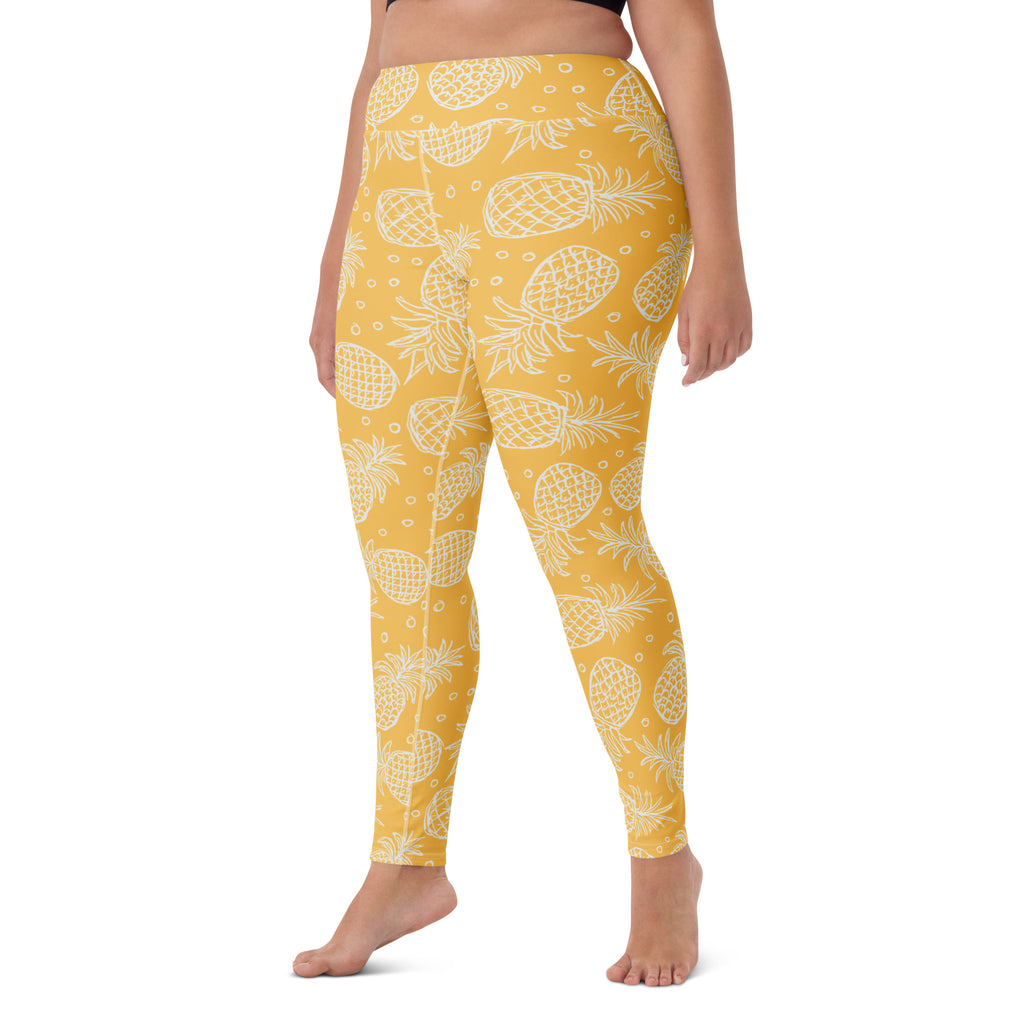 Women's Golden Yellow Pineapple Buttery Soft Yoga Leggings - Quick Drying, High Waisted Comfort