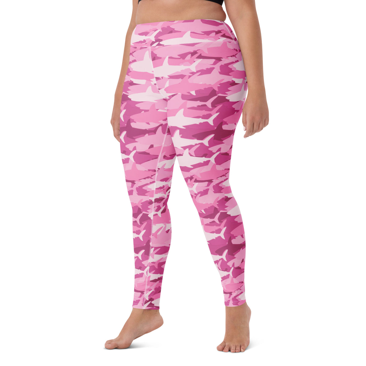 Women's Pink Shark Camouflage Buttery Soft Yoga Leggings - Quick Drying, High Waisted Comfort