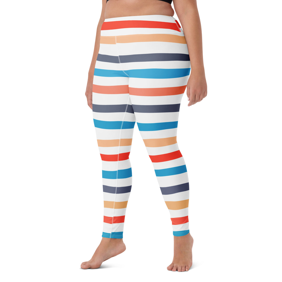 Women's Colorful Striped Beach Themed Buttery Soft Yoga Leggings - Quick Drying, High Waisted Comfort