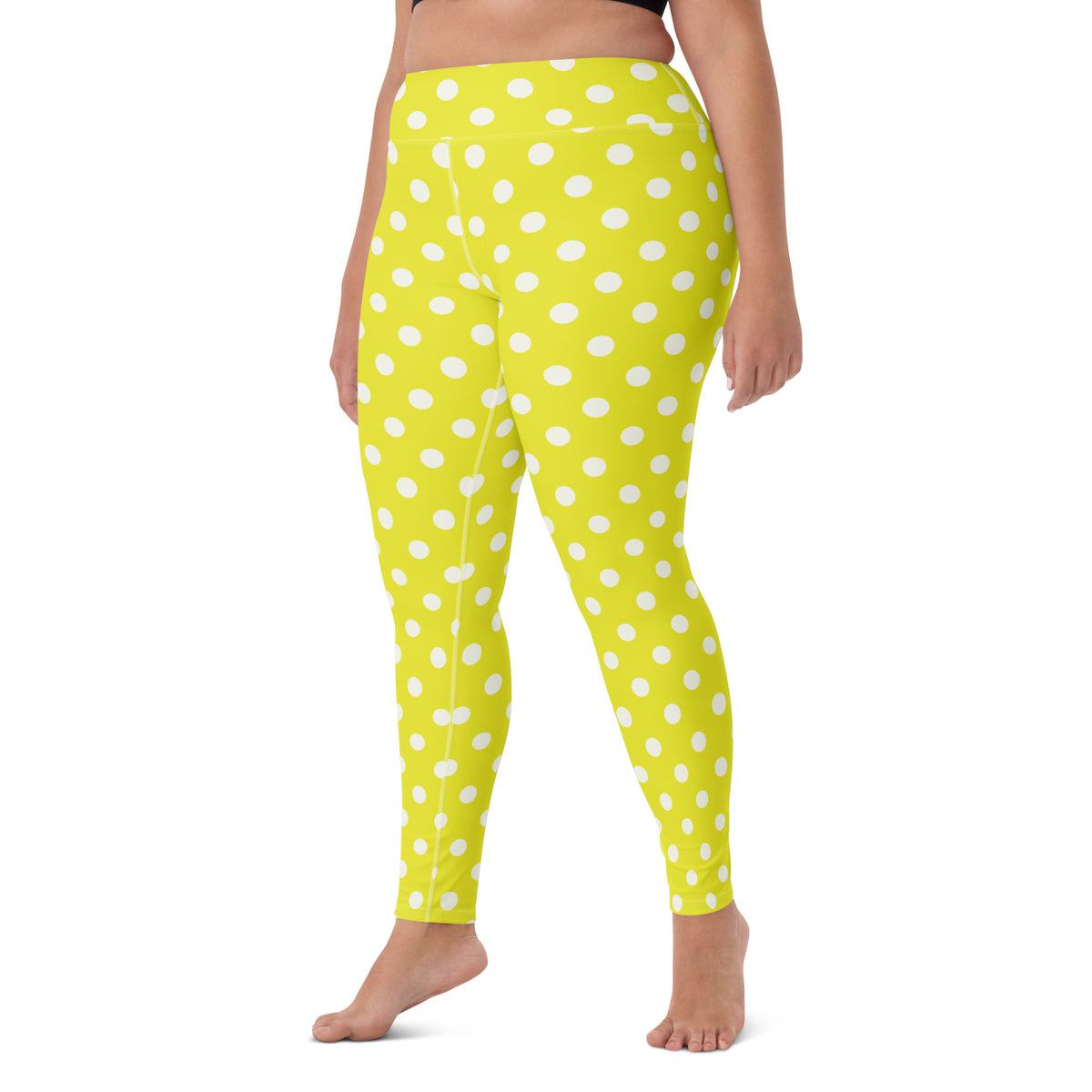 Women's Vibrant Yellow Polka Dot Buttery Soft Yoga Leggings - Quick Drying, High Waisted Comfort