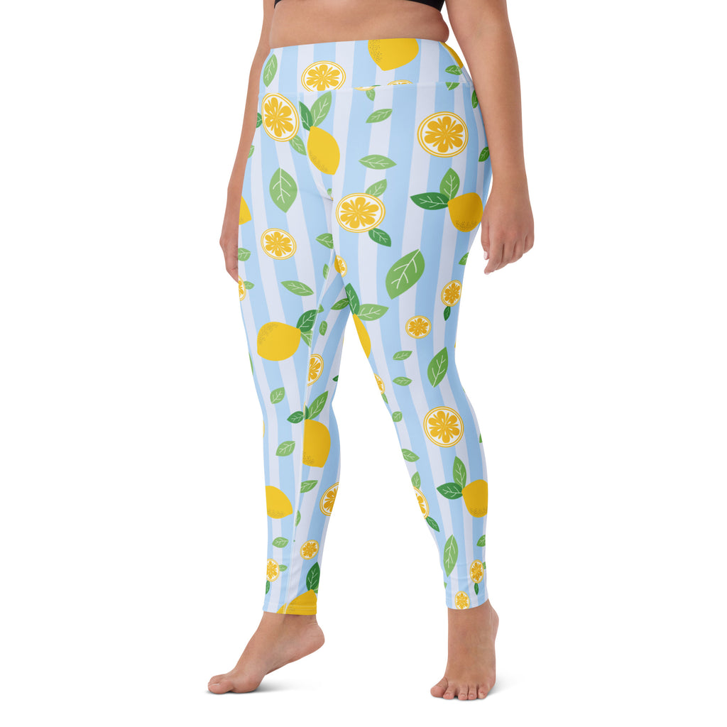 Women's Lemon Stripe Buttery Soft Yoga Leggings - Quick Drying, High Waisted Comfort