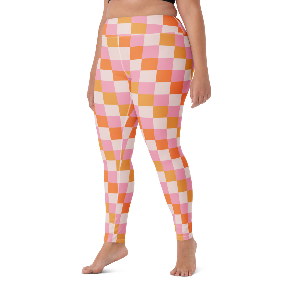 Women's Sunset Checkerboard Buttery Soft Yoga Leggings - Quick Drying, High Waisted Comfort