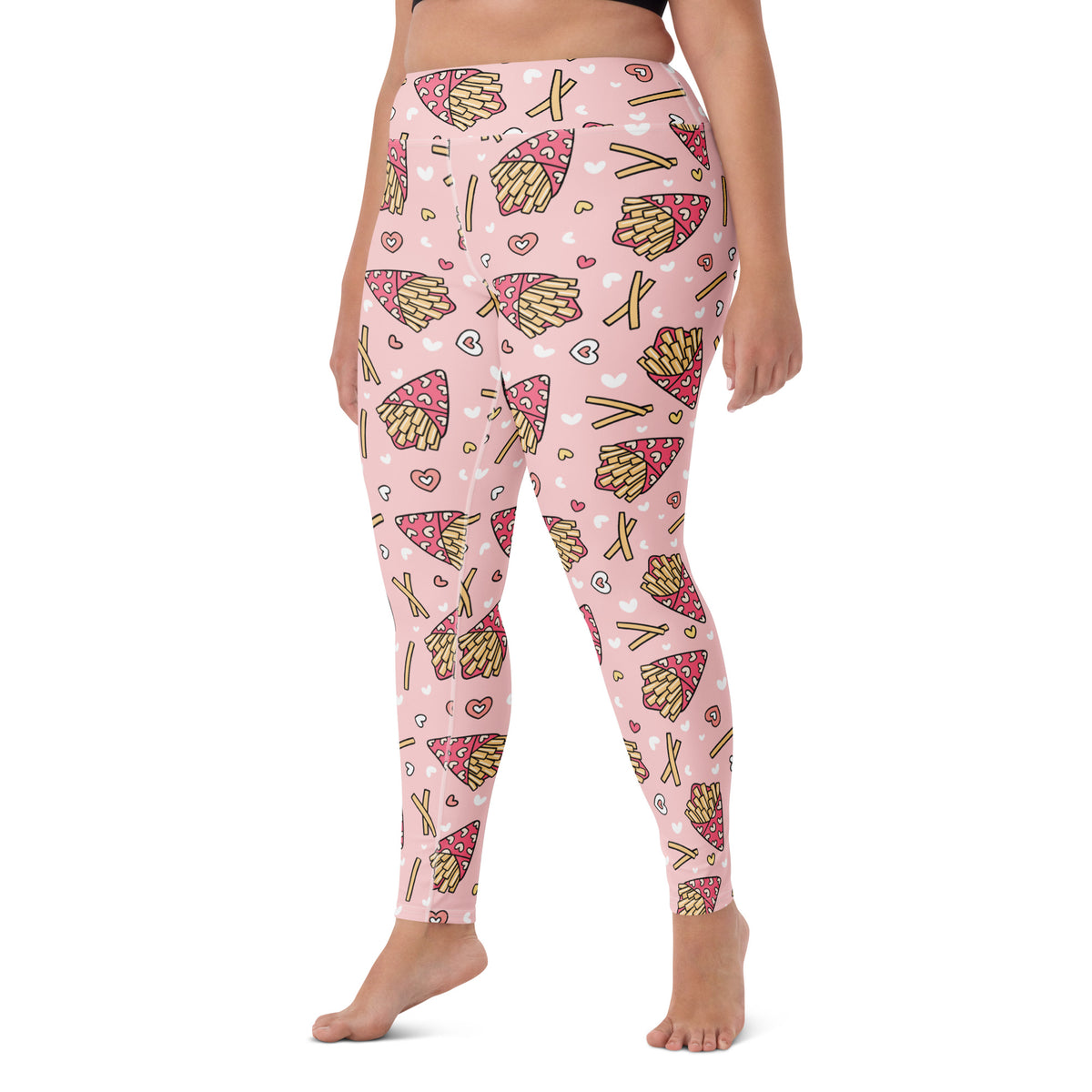 Women's Pink French Fries Buttery Soft Yoga Leggings - Quick Drying, High Waisted Comfort