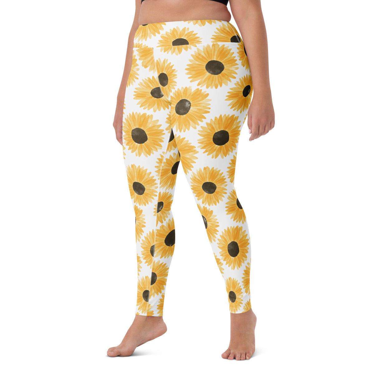 Women's Watercolor Sunflower Buttery Soft Yoga Leggings - Quick Drying, High Waisted Comfort