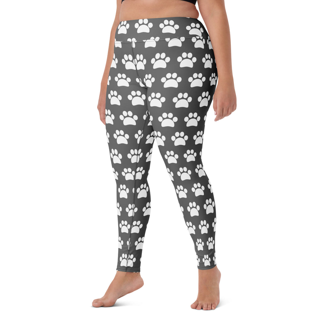 Women's Gray Paw Print Buttery Soft Yoga Leggings - Quick Drying, High Waisted Comfort