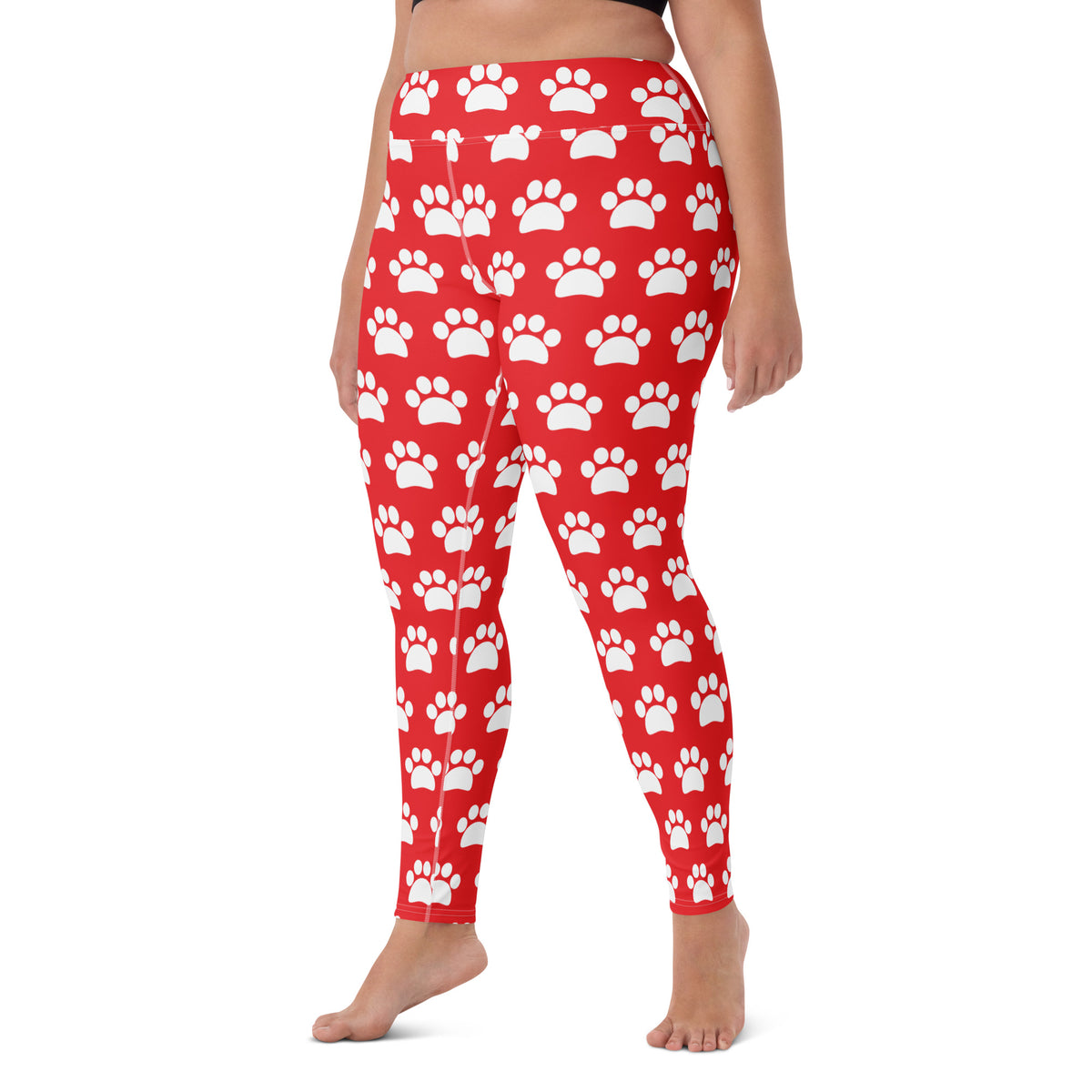 Women's Red Paw Print Buttery Soft Yoga Leggings - Quick Drying, High Waisted Comfort