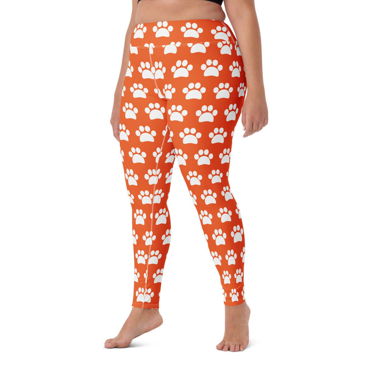 Women's Orange Paw Print Buttery Soft Yoga Leggings - Quick Drying, High Waisted Comfort