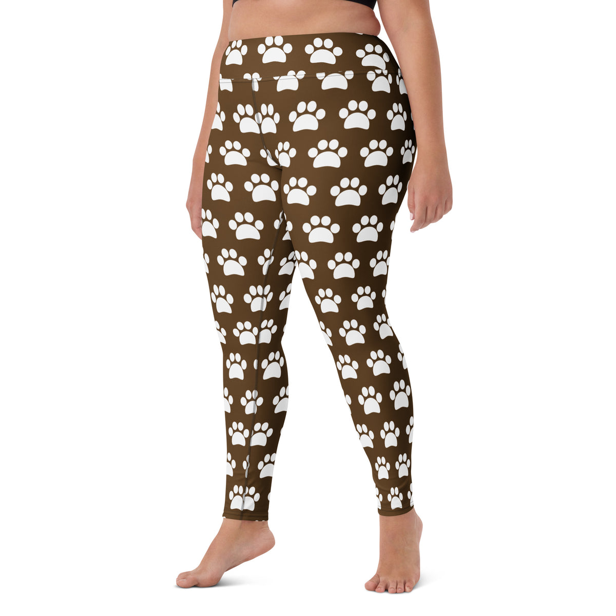 Women's Brown Paw Print Buttery Soft Yoga Leggings - Quick Drying, High Waisted Comfort