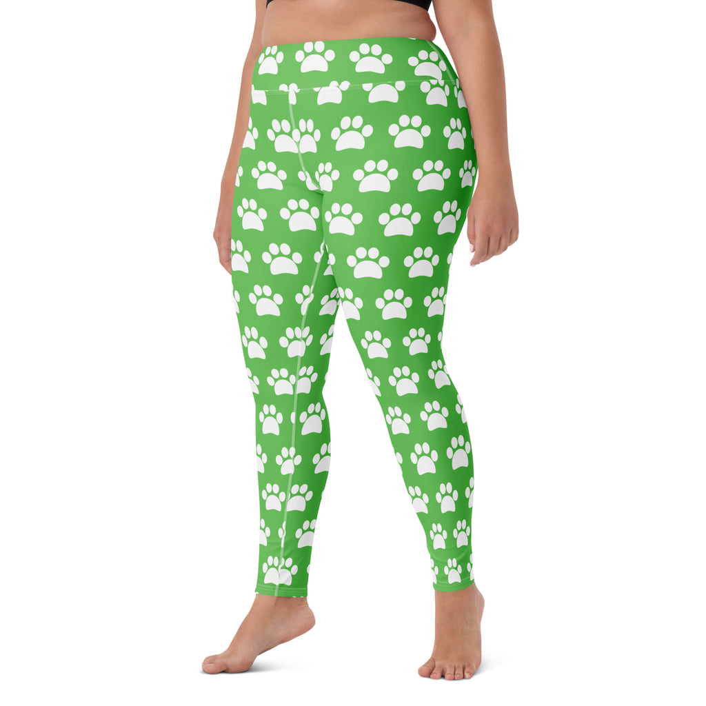Women's Green Paw Print Buttery Soft Yoga Leggings - Quick Drying, High Waisted Comfort