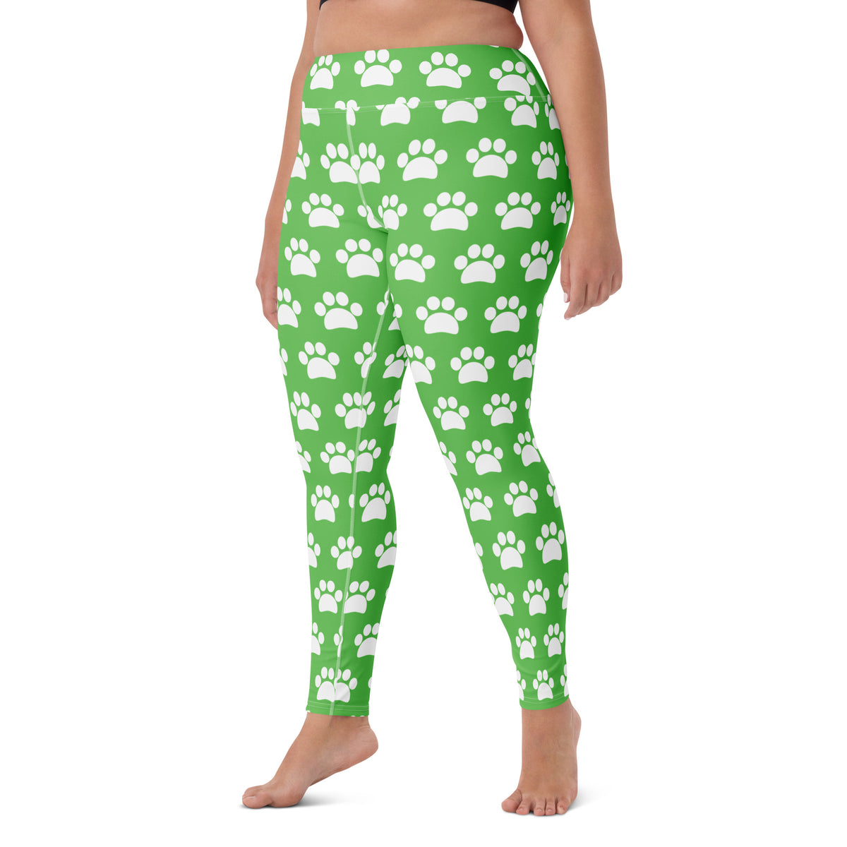 Women's Green Paw Print Buttery Soft Yoga Leggings - Quick Drying, High Waisted Comfort
