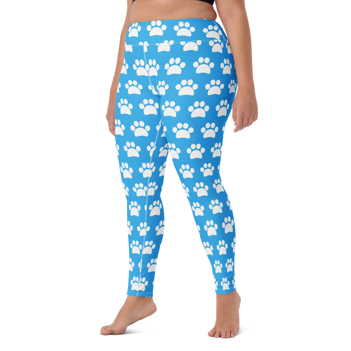 Women's Light Blue Paw Print Buttery Soft Yoga Leggings - Quick Drying, High Waisted Comfort