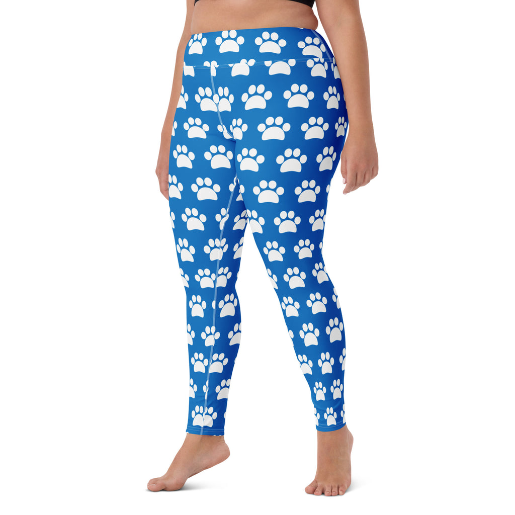 Women's Royal Blue Paw Print Buttery Soft Yoga Leggings - Quick Drying, High Waisted Comfort