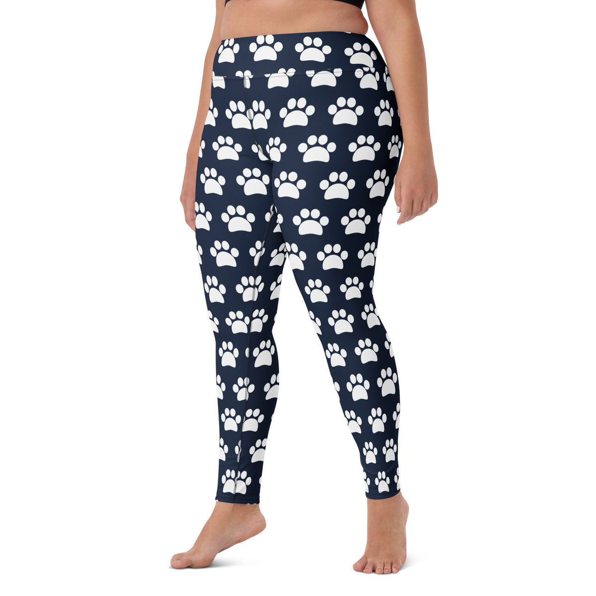Women's Navy Blue Paw Print Buttery Soft Yoga Leggings - Quick Drying, High Waisted Comfort