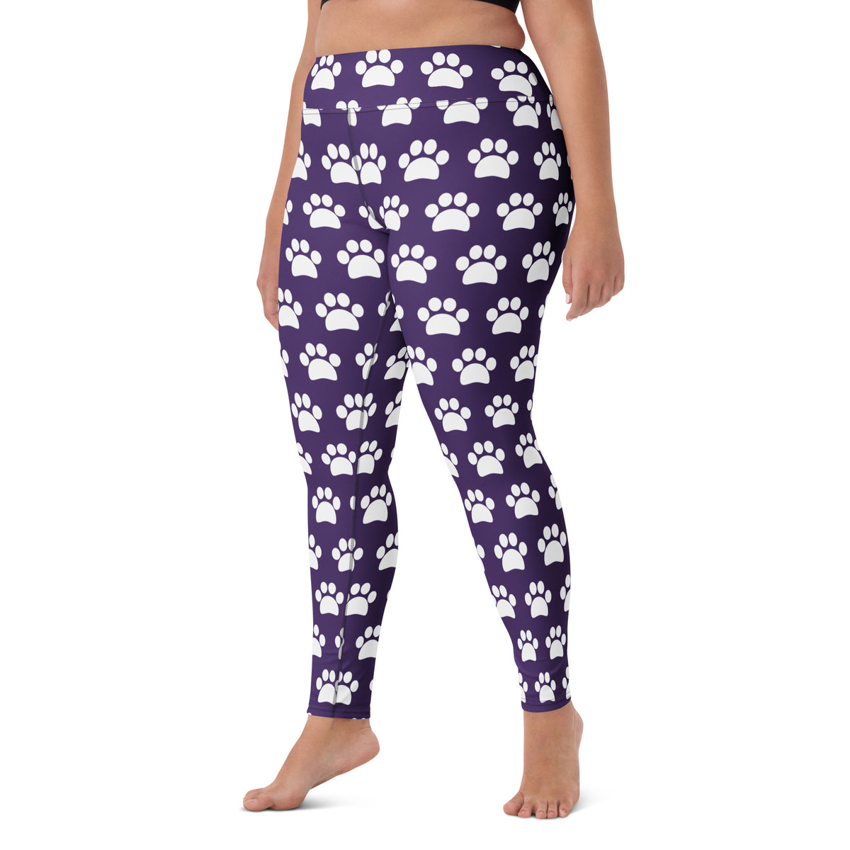 Women's Dark Purple Paw Print Buttery Soft Yoga Leggings - Quick Drying, High Waisted Comfort