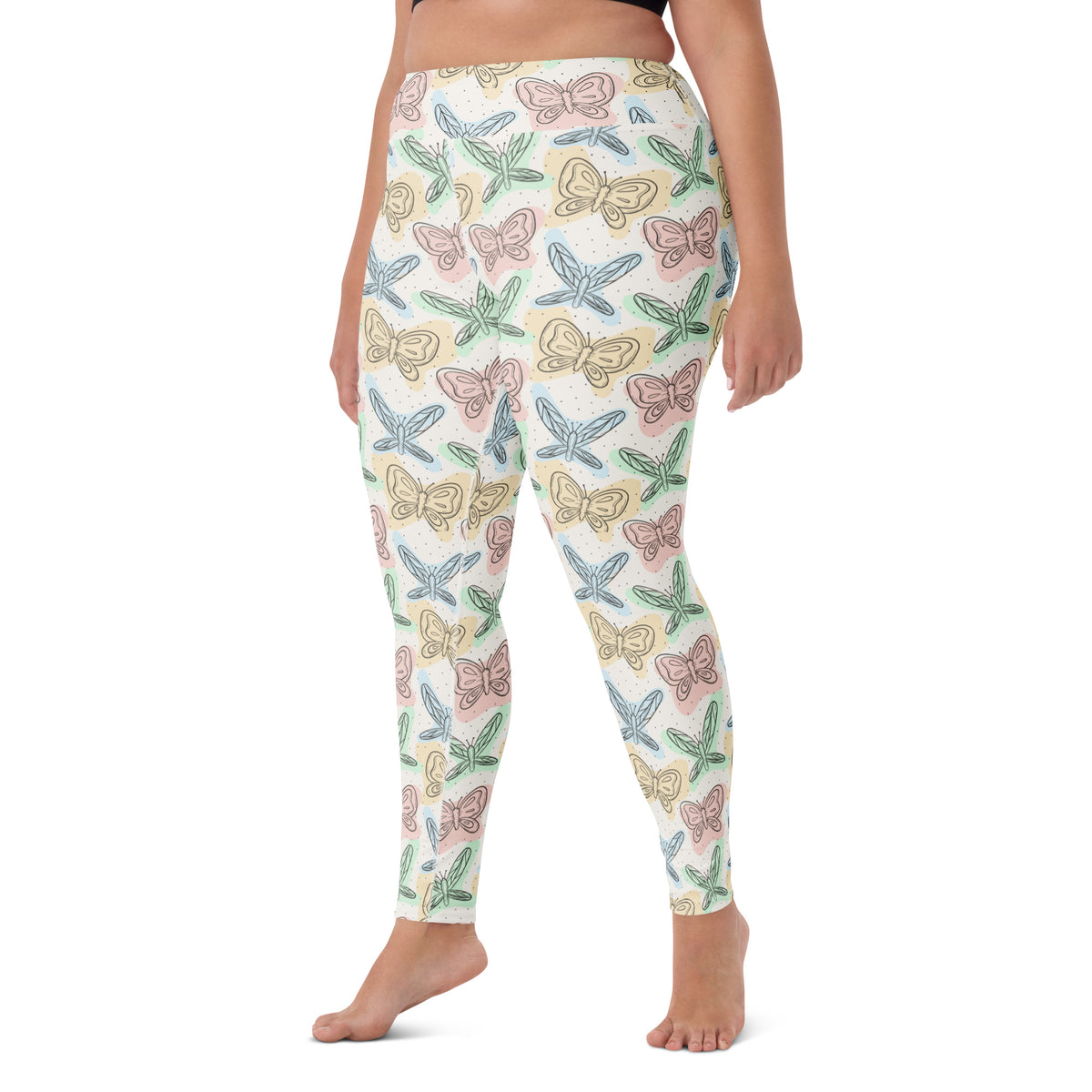Women's Pastel Butterflies & Dragonflies Buttery Soft Yoga Leggings - Quick Drying, High Waisted Comfort