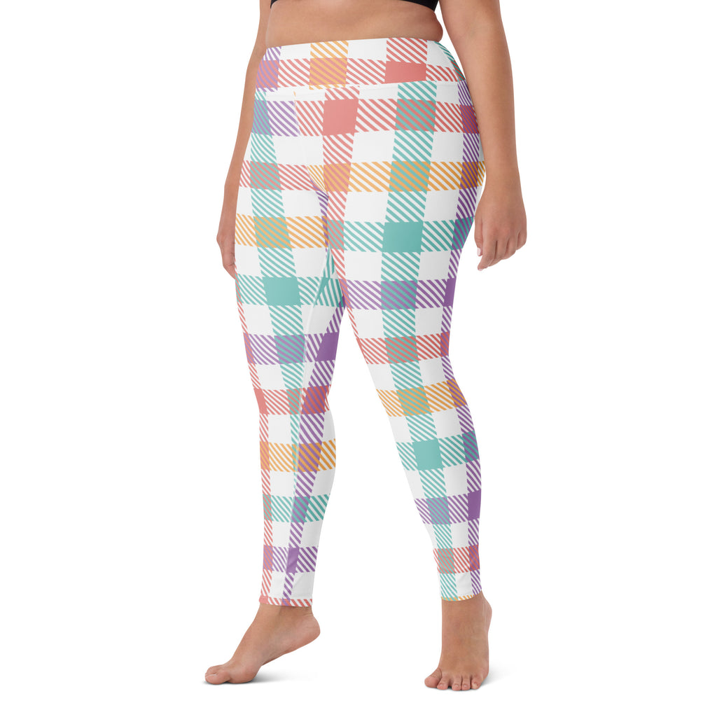 Women's Colorful Pastel Plaid Buttery Soft Yoga Leggings - Quick Drying, High Waisted Comfort