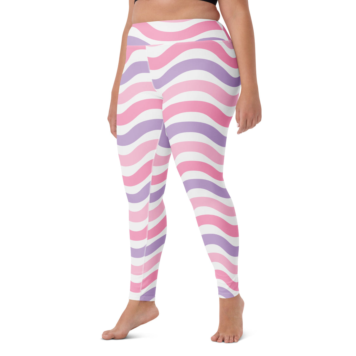 Women's Pink Purple Wavy Stripe Buttery Soft Yoga Leggings - Quick Drying, High Waisted Comfort