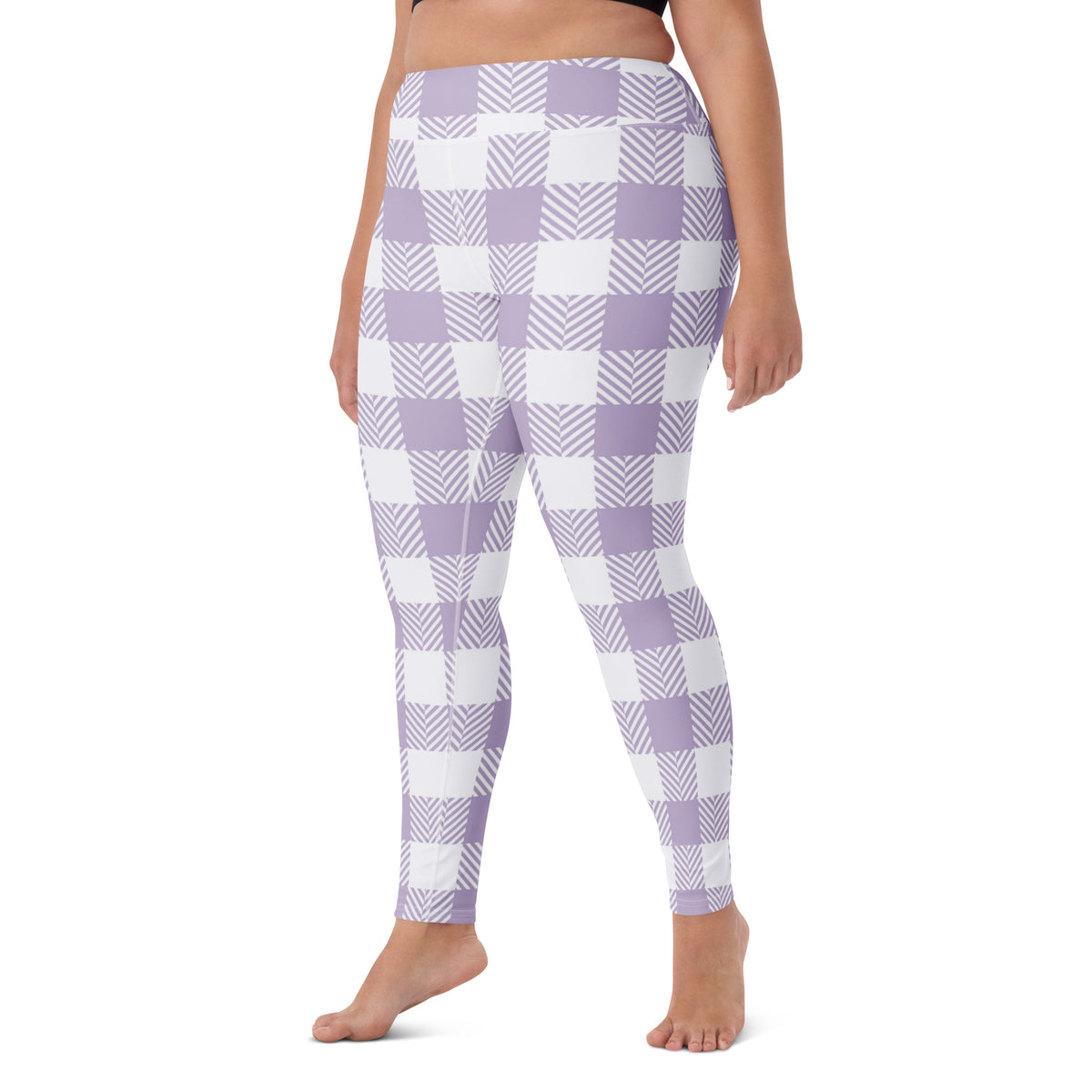 Women's Lavender Purple Plaid Buttery Soft Yoga Leggings - Quick Drying, High Waisted Comfort