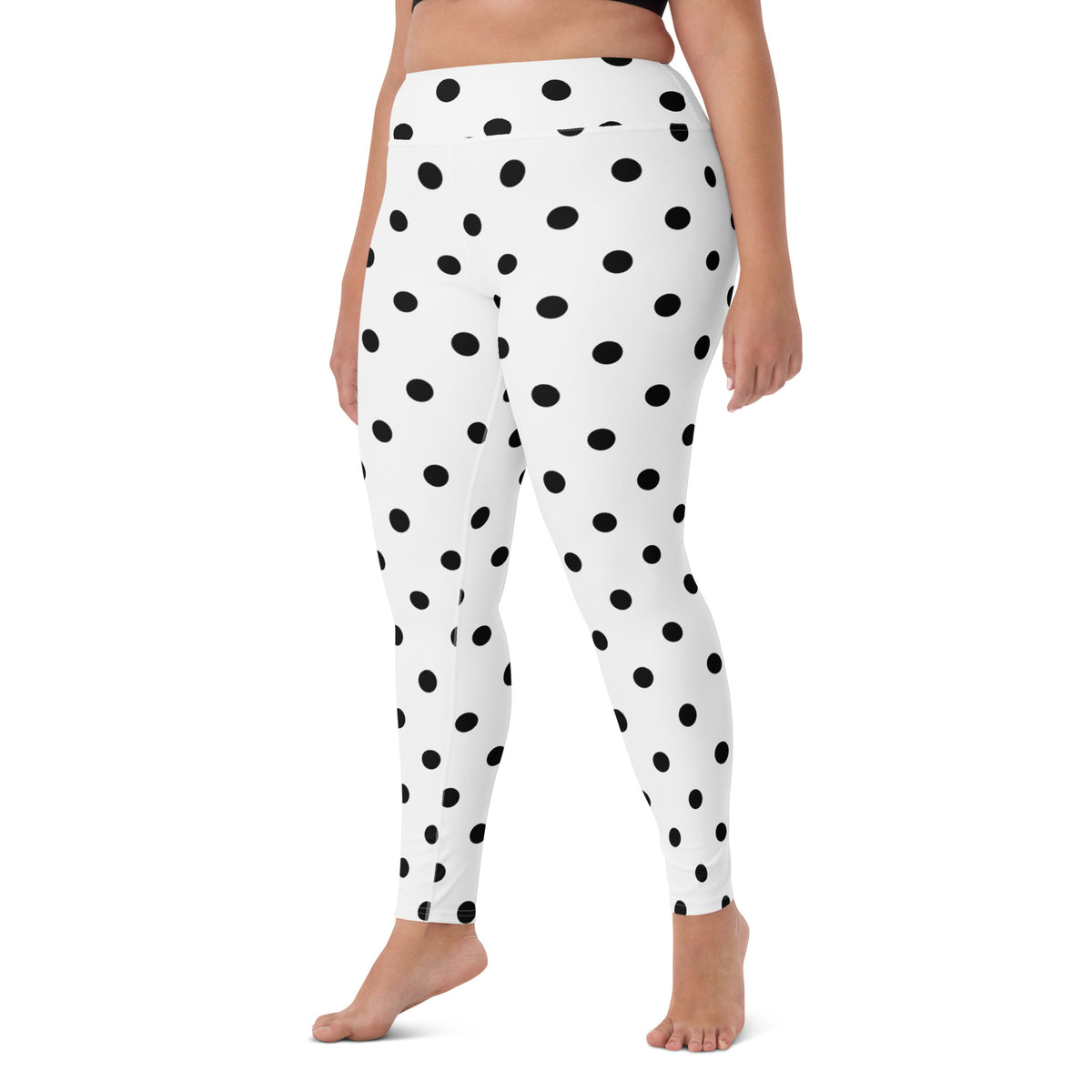 Women's White Polka Dot Buttery Soft Yoga Leggings - Quick Drying, High Waisted Comfort