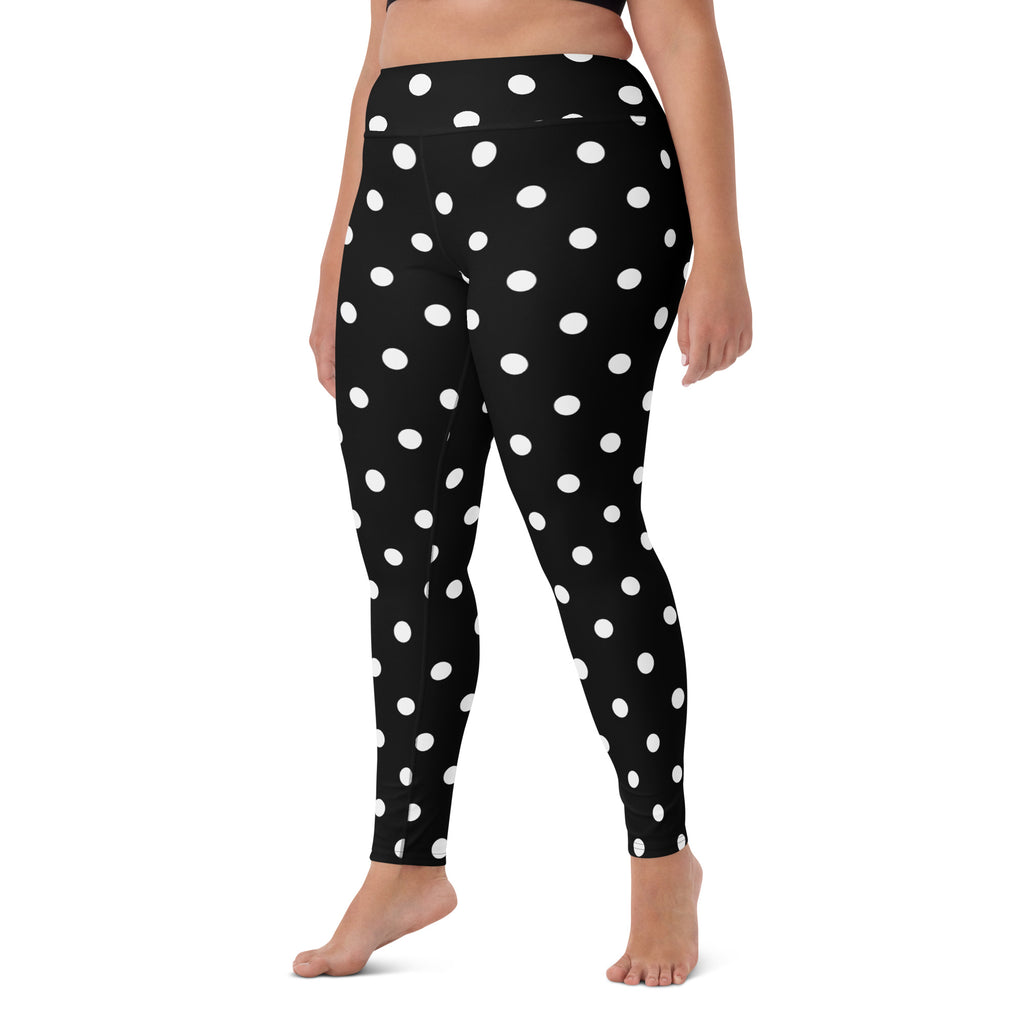Women's Black Polka Dot Buttery Soft Yoga Leggings - Quick Drying, High Waisted Comfort
