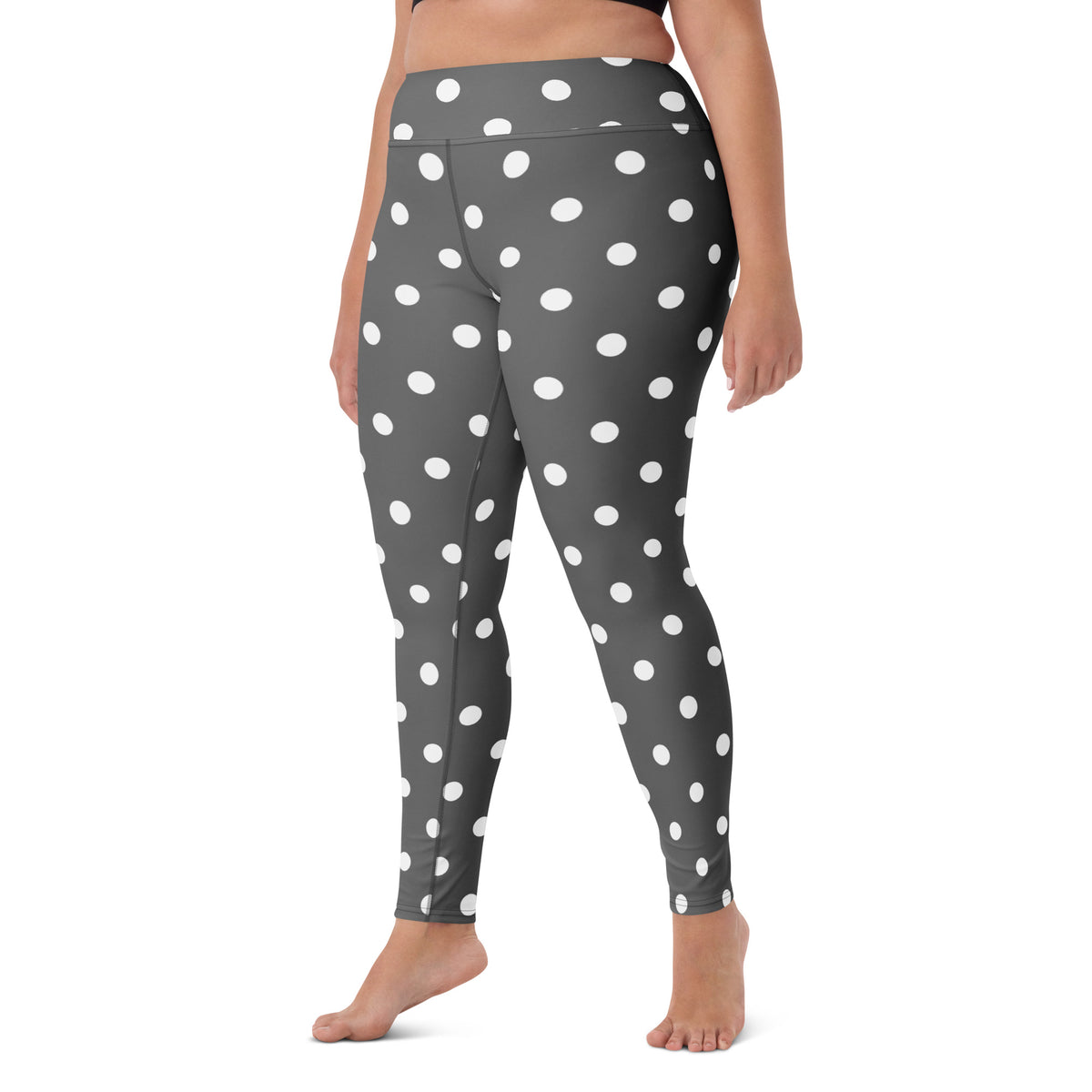 Women's Gray Polka Dot Buttery Soft Yoga Leggings - Quick Drying, High Waisted Comfort