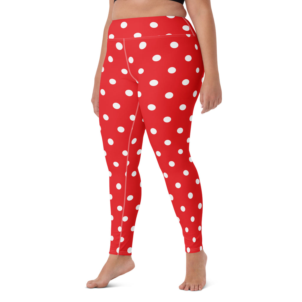 Women's Red Polka Dot Buttery Soft Yoga Leggings - Quick Drying, High Waisted Comfort