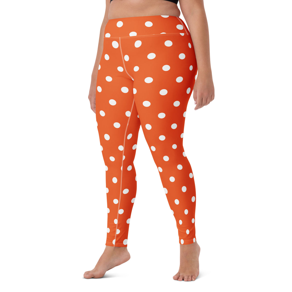 Women's Orange Polka Dot Buttery Soft Yoga Leggings - Quick Drying, High Waisted Comfort