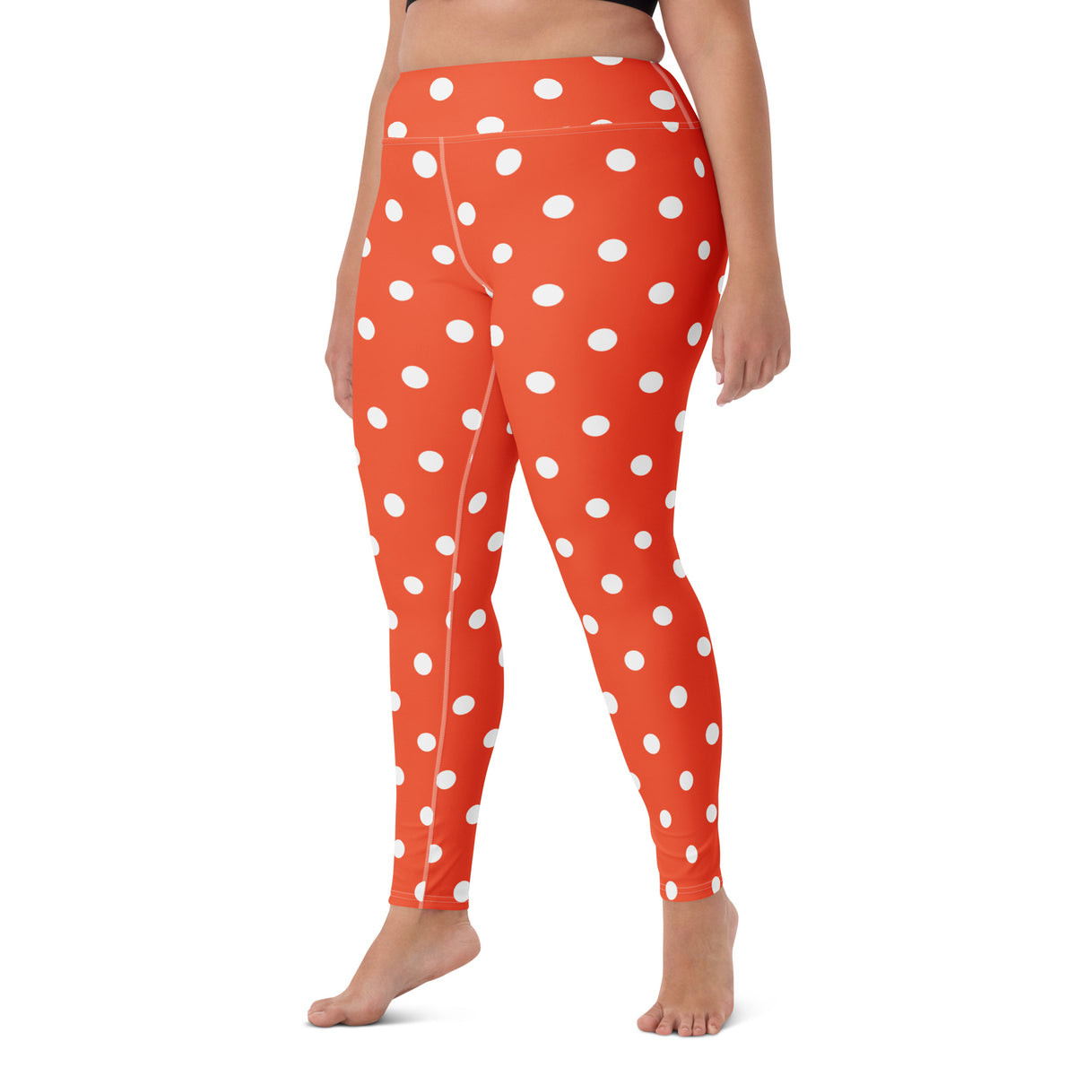 Women's Bright Orange Polka Dot Buttery Soft Yoga Leggings - Quick Drying, High Waisted Comfort