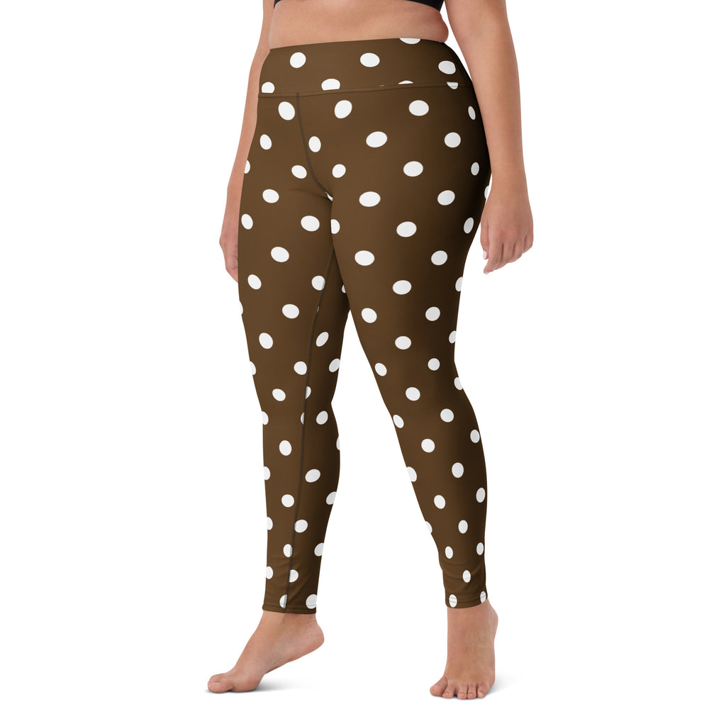 Women's Brown Polka Dot Buttery Soft Yoga Leggings - Quick Drying, High Waisted Comfort