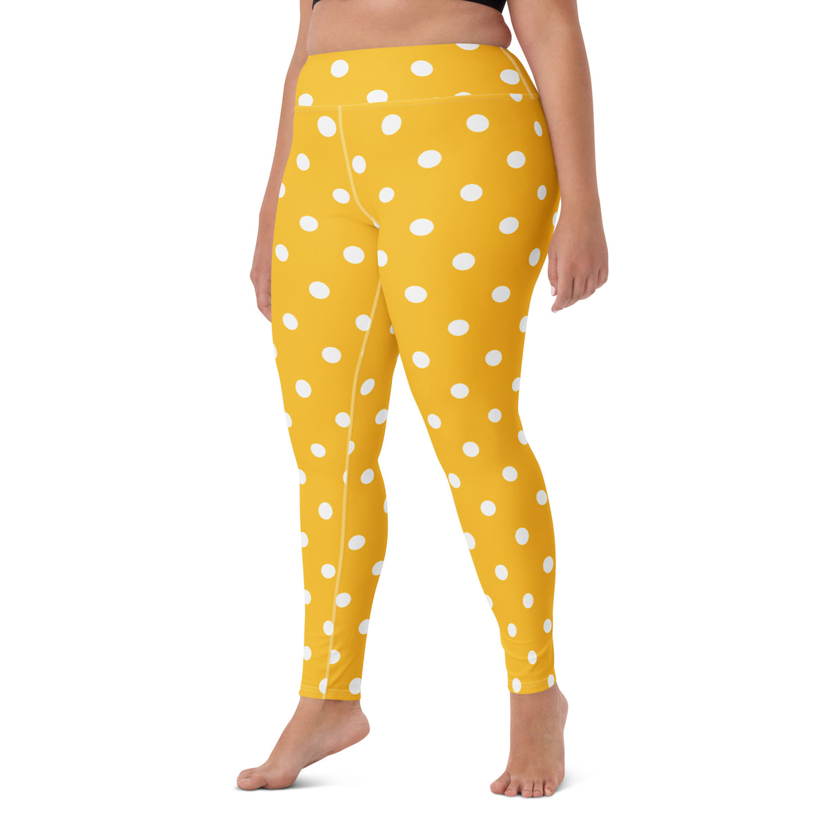 Women's Yellow Polka Dot Buttery Soft Yoga Leggings - Quick Drying, High Waisted Comfort