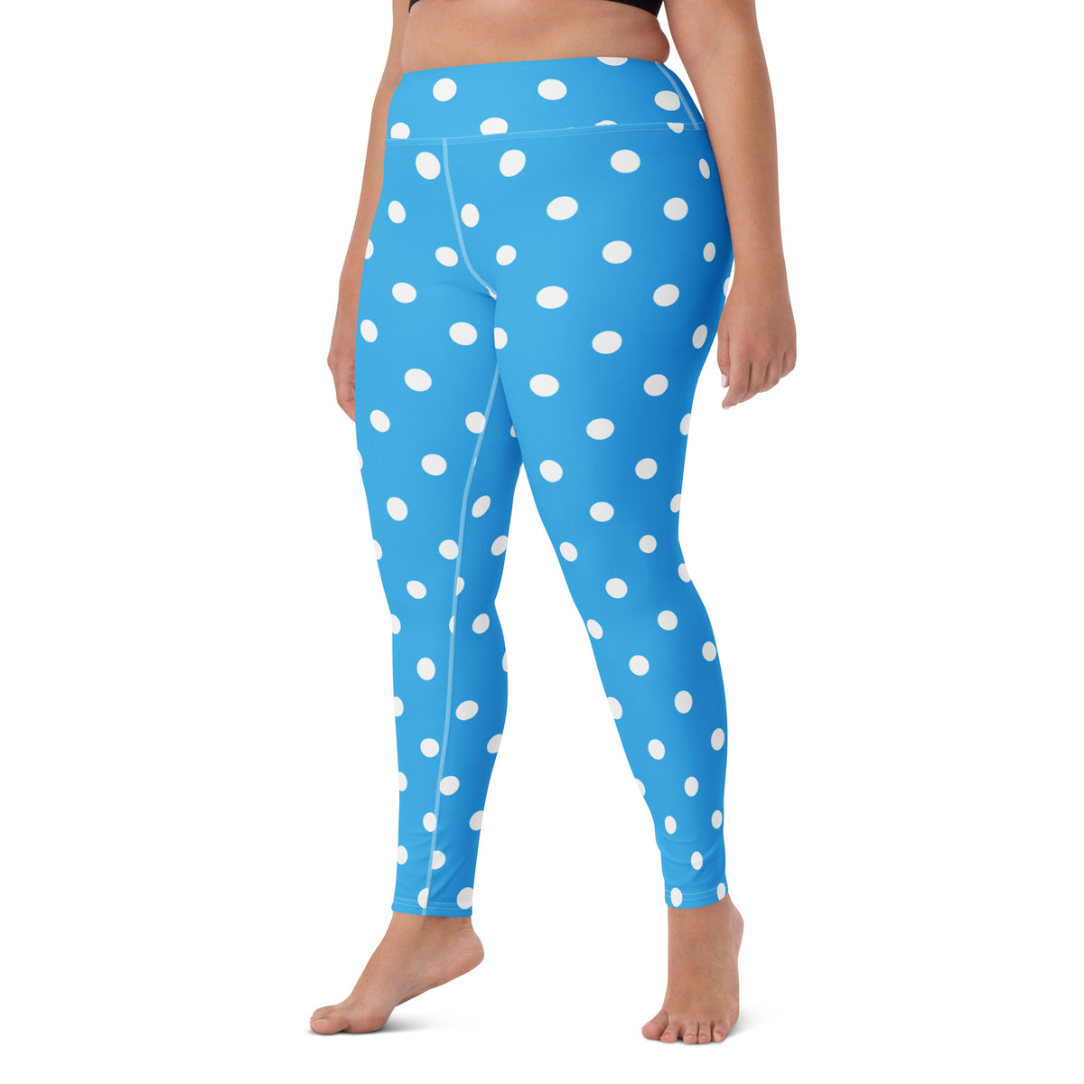 Women's Bright Sky Blue Polka Dot Buttery Soft Yoga Leggings - Quick Drying, High Waisted Comfort