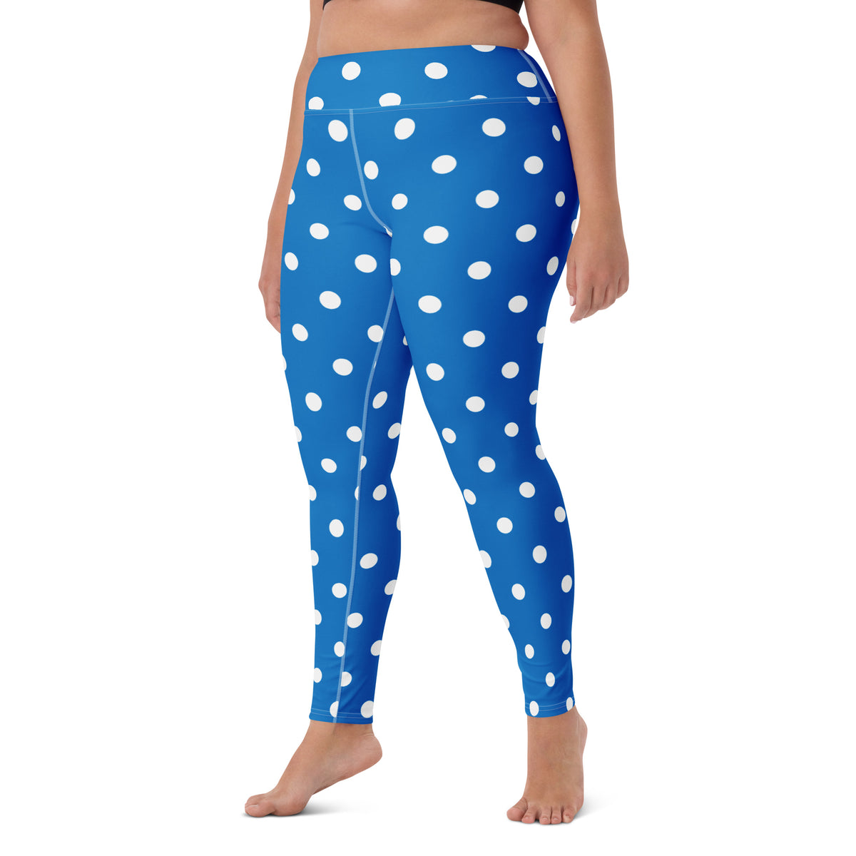 Women's Royal Blue Polka Dot Buttery Soft Yoga Leggings - Quick Drying, High Waisted Comfort