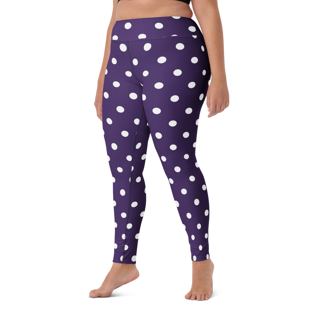 Women's Dark Purple Polka Dot Buttery Soft Yoga Leggings - Quick Drying, High Waisted Comfort