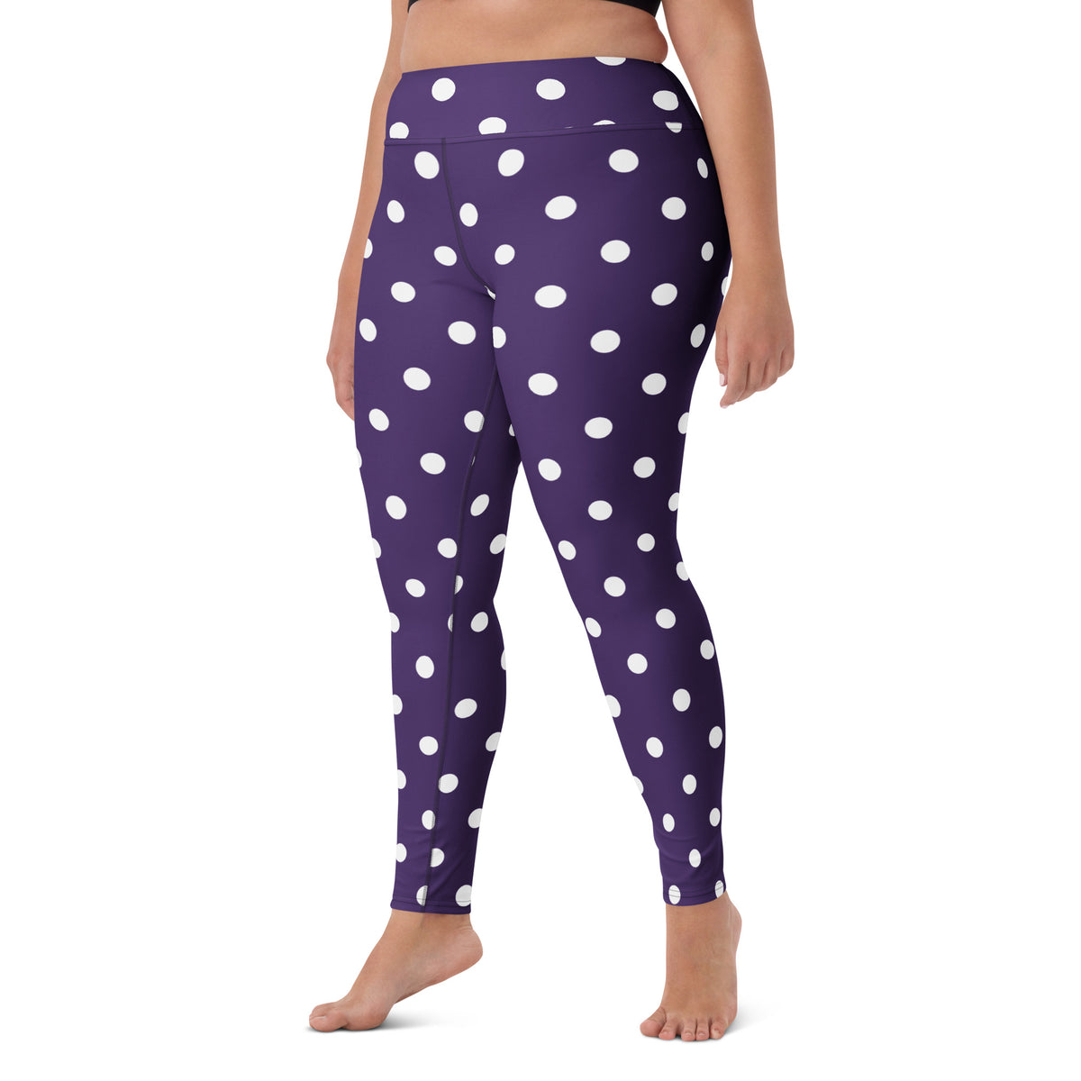 Women's Dark Purple Polka Dot Buttery Soft Yoga Leggings - Quick Drying, High Waisted Comfort