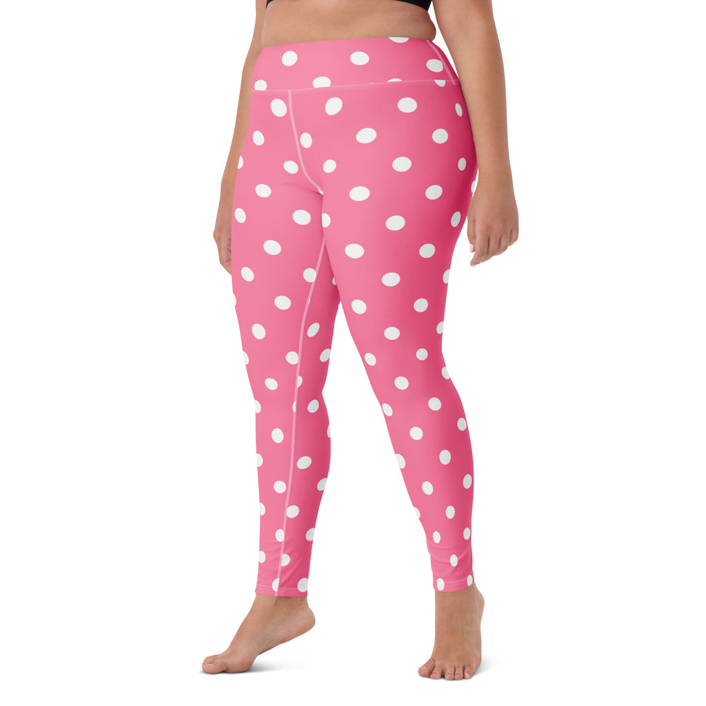Women's Pink Polka Dot Buttery Soft Yoga Leggings - Quick Drying, High Waisted Comfort