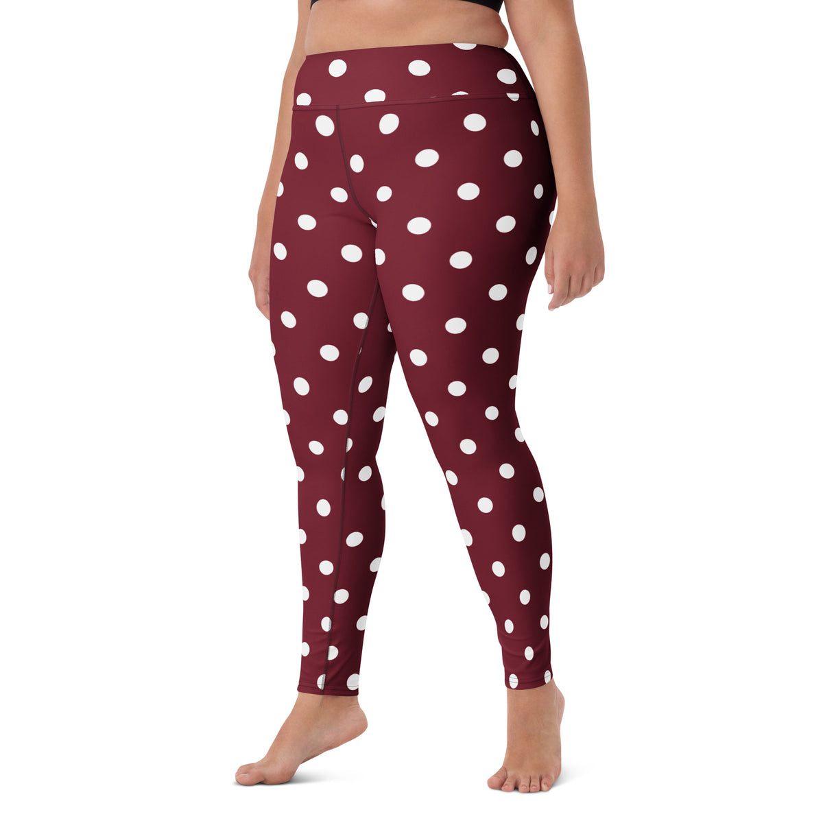 Women's Burgundy Polka Dot Buttery Soft Yoga Leggings - Quick Drying, High Waisted Comfort