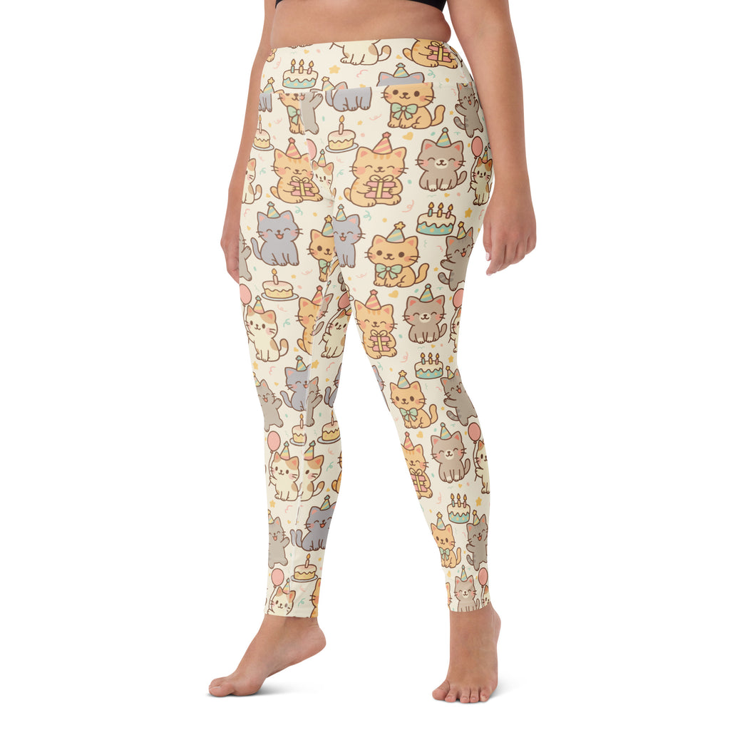 Women's Kitten Birthday Buttery Soft Yoga Leggings - Quick Drying, High Waisted Comfort